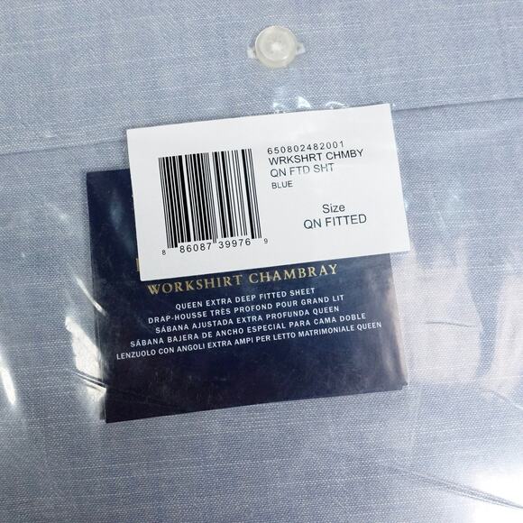 New Ralph Lauren Workshirt Chambray Queen Extra Deep Fitted Sheet Lt Blue $215 - Picture 6 of 8
